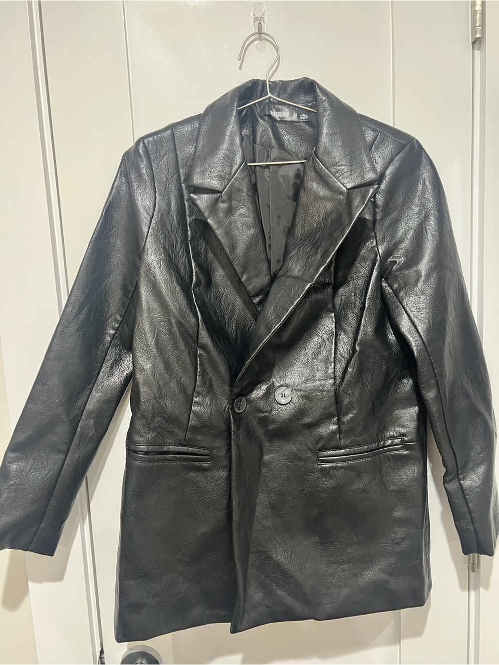 Missguided Black Faux Leather Double-Breasted Blazer